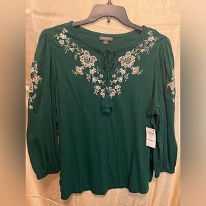 Style & Co for Macy’s beautiful forest green embellished blouse NWT